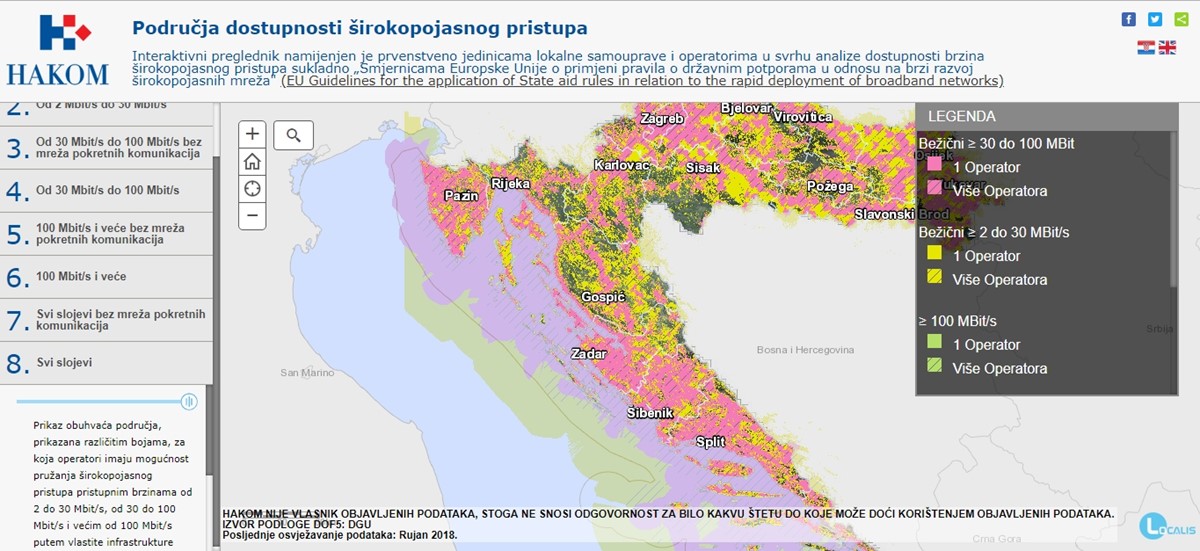 Hakomova interaktivna online karta dostupnosti pristupa Internetu